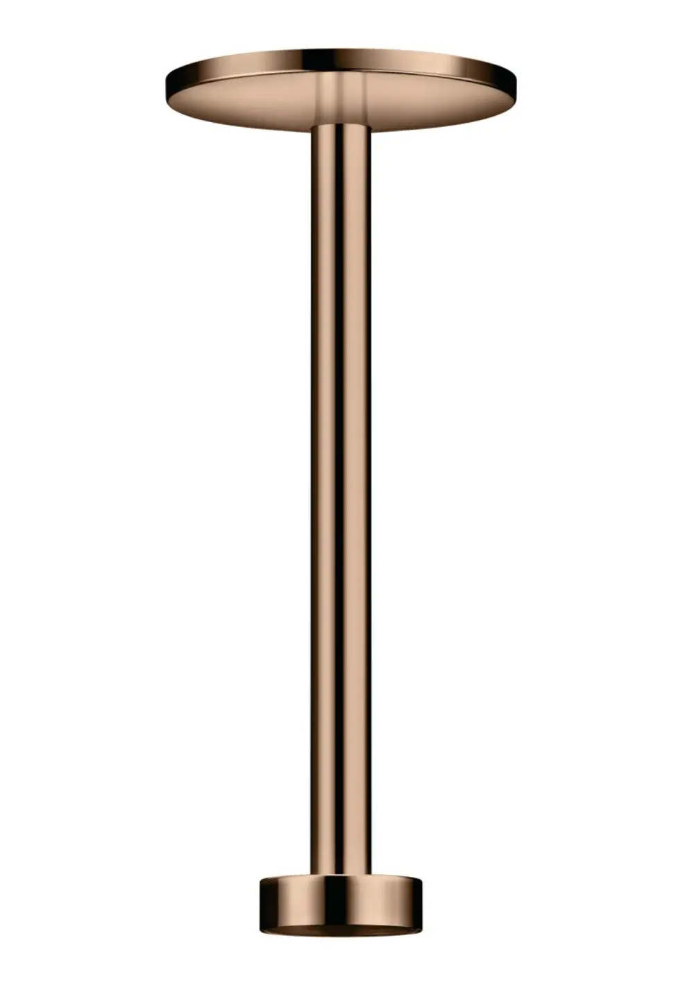 Deckenanschluss von AXOR in Polished Red Gold, zylindrische Form mit runder Platte oben und solider Basis unten. Ideal für die Montage von Duschsystemen.